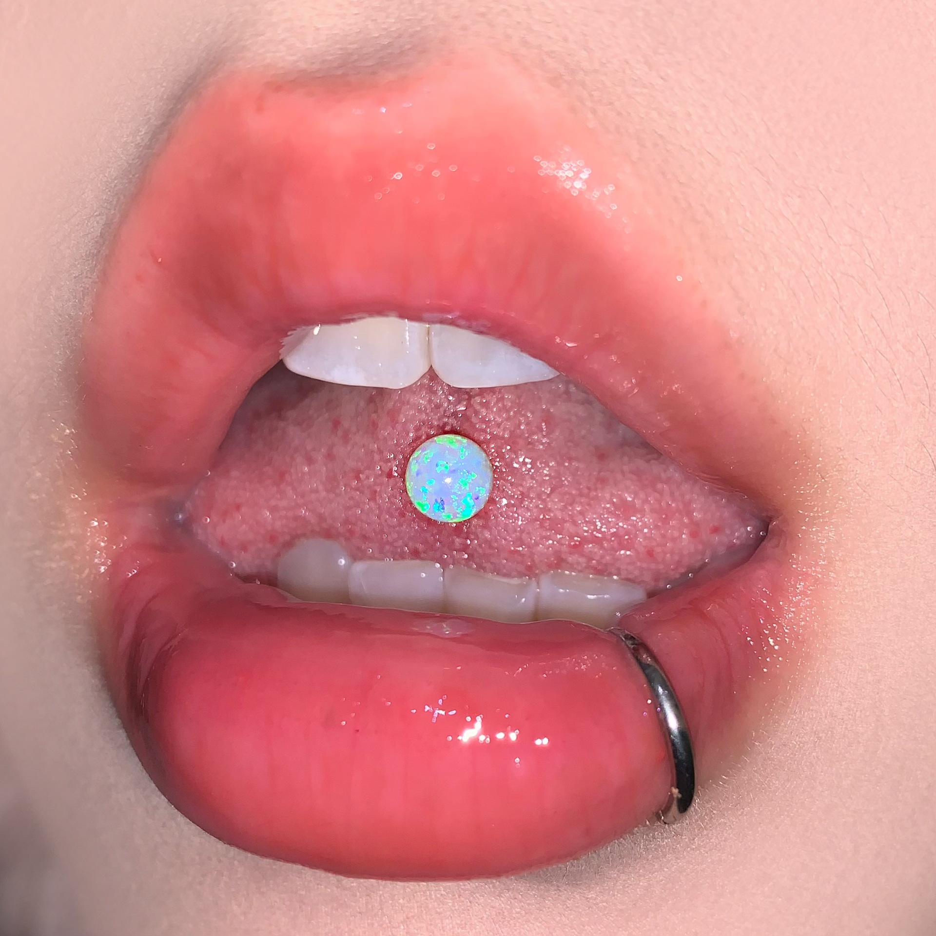 Opal Tongue Barbell Steel Titanium External Thread Tongue Ring Piercing Jewelry Hot Girl detail image 14