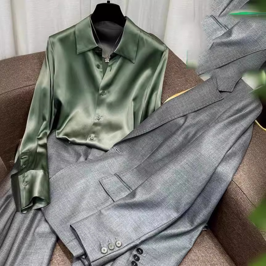 Áo sơ mi nữ dài tay chất liệu 40mm dày dặn, kiểu dáng thanh lịch, mẫu mới Xuân Hè 2025 — màu đen, màu trắng, xanh lá cây