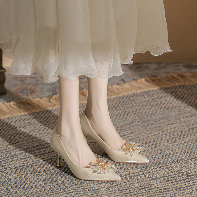 Jinjiao CH60-5 French wedding shoes women's bridal shoes high-grade Xiuhe wedding dress two-way wear not tired feet high heels Jinjiao CH60-5 French wedding shoes women's bridal shoes high-grade Xiuhe wedding dress two-way wear not tired feet high heels