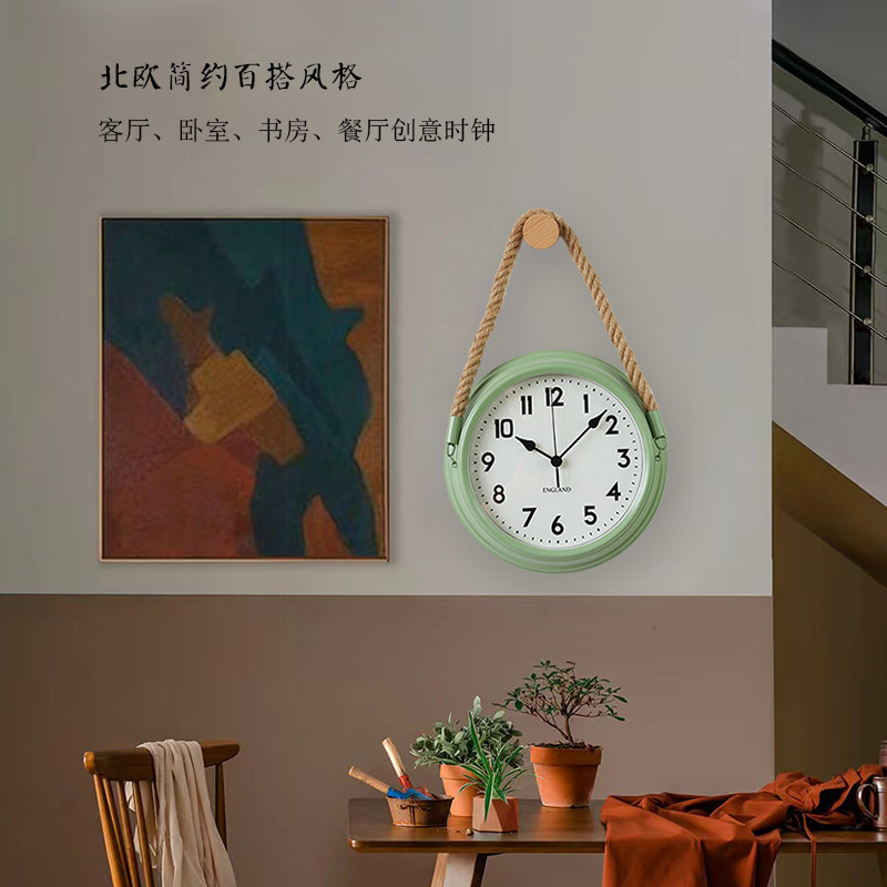北欧创意超静音客厅复古绿挂钟现代简约免打孔装饰卧室时钟表挂表