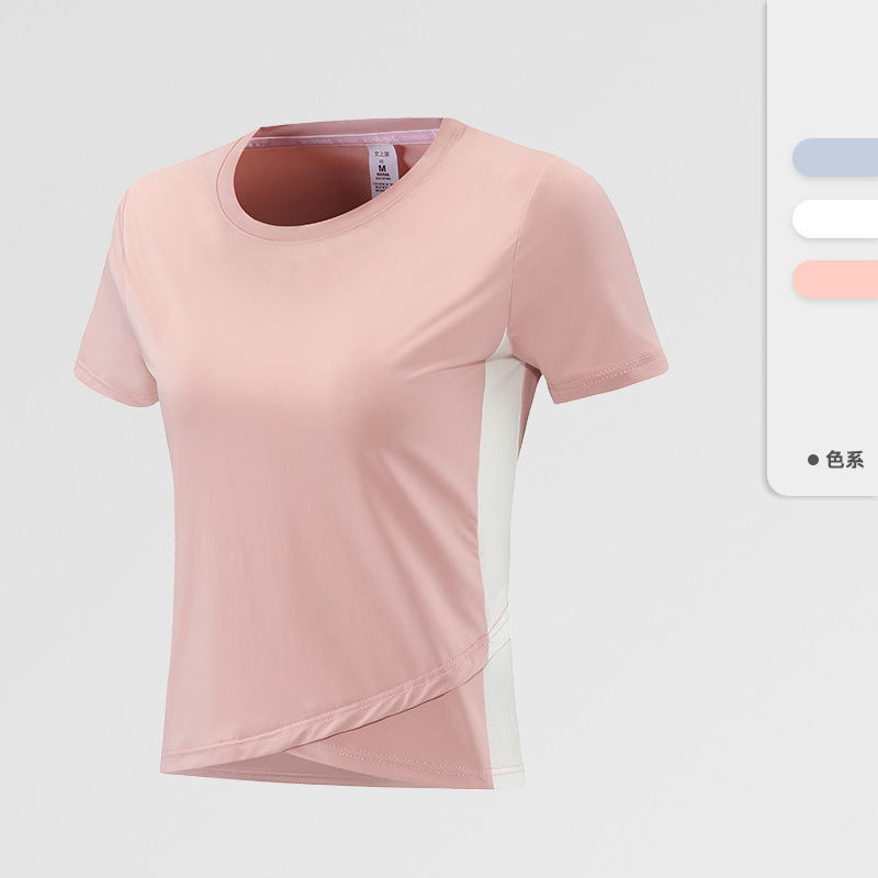 Wicking de humedad Deportes de manga corta casual para mujer camiseta de manga corta para mujer color sólido que adelgaza deportes elásticos mujeres de manga corta
