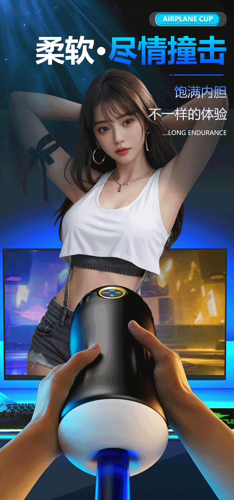 Electric Automatic Male Masturbator with Retractable Action, Vibration and Voice, ABS+TPE, Black — detail image 18