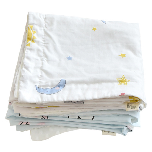 Baby pure cotton embroidered blanket, children's gauze beanie fleece cartoon printed blanket, kindergarten baby lunch break blanket