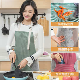 日式防水可擦手围裙印刷logo可调节油做饭罩 厨房家用成人女围腰