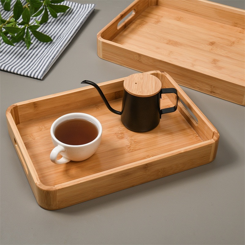 竹木托盘长方形茶盘实木家用功夫茶具水杯托盘日式木质面包木餐盘
