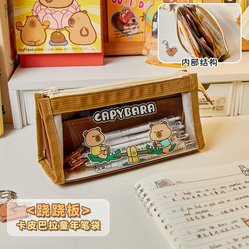 Kapibala Bolsa de lápices transparente lindo estudiante de escuela primaria caja de lápices dibujos animados simple estilo ins niña regalo de alto valor