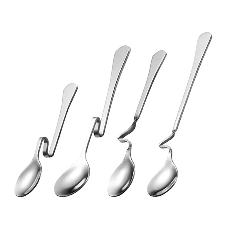 创意410不锈钢S型挂杯勺 餐厅酒店弯柄扭勺咖啡奶茶弯曲 搅拌勺