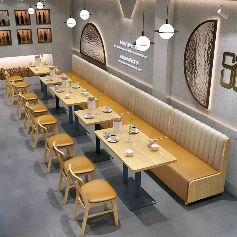 网红奶茶店西餐咖啡厅汉堡店甜品小吃快餐店沙发卡座实木桌椅组合