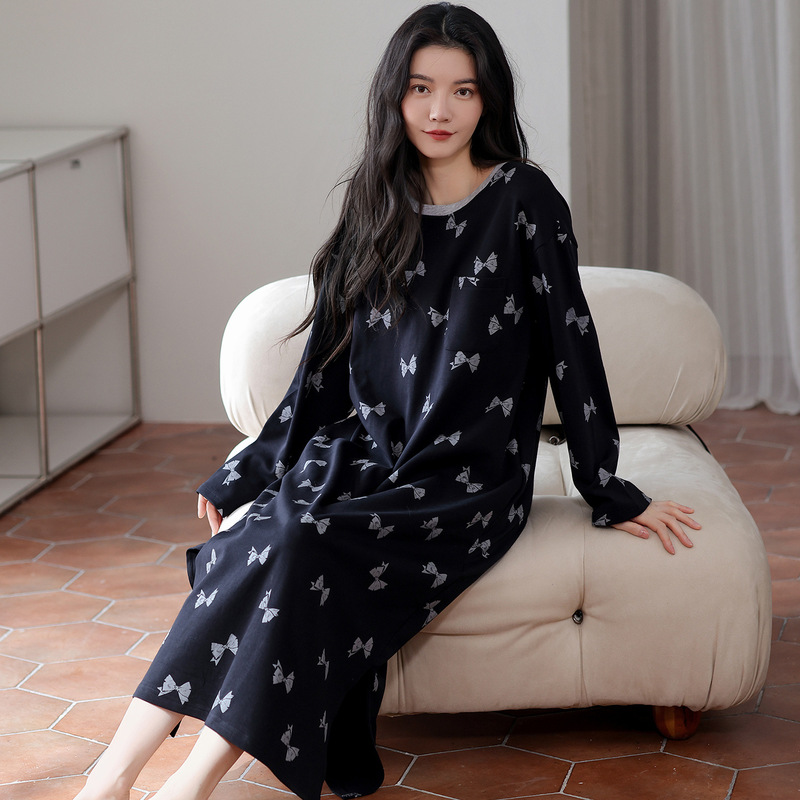 春秋款睡裙女2025新款纯棉长袖全棉卡通宽松中长款女士睡衣秋冬季|undefined