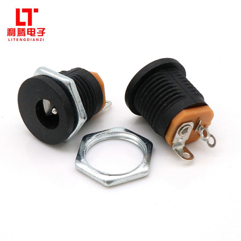 直销DC电源插座DC-022螺纹式DC母座 5.5*2.1/2.5针全铜阻燃DC母座