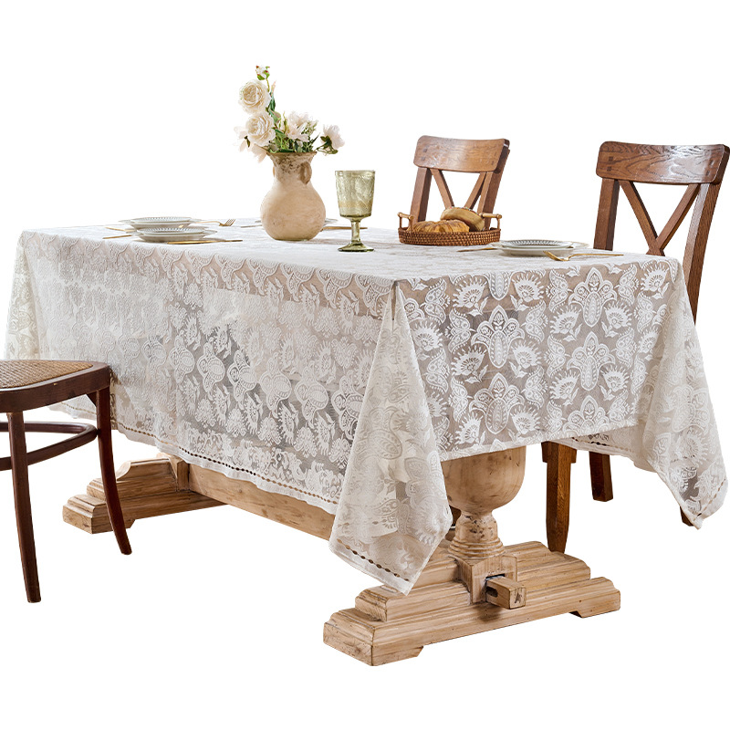 Mantel de encaje blanco francés, restaurante, fondo de mesa de lujo ligero, fondo de mesa de café jacquard antideslizante para el hogar