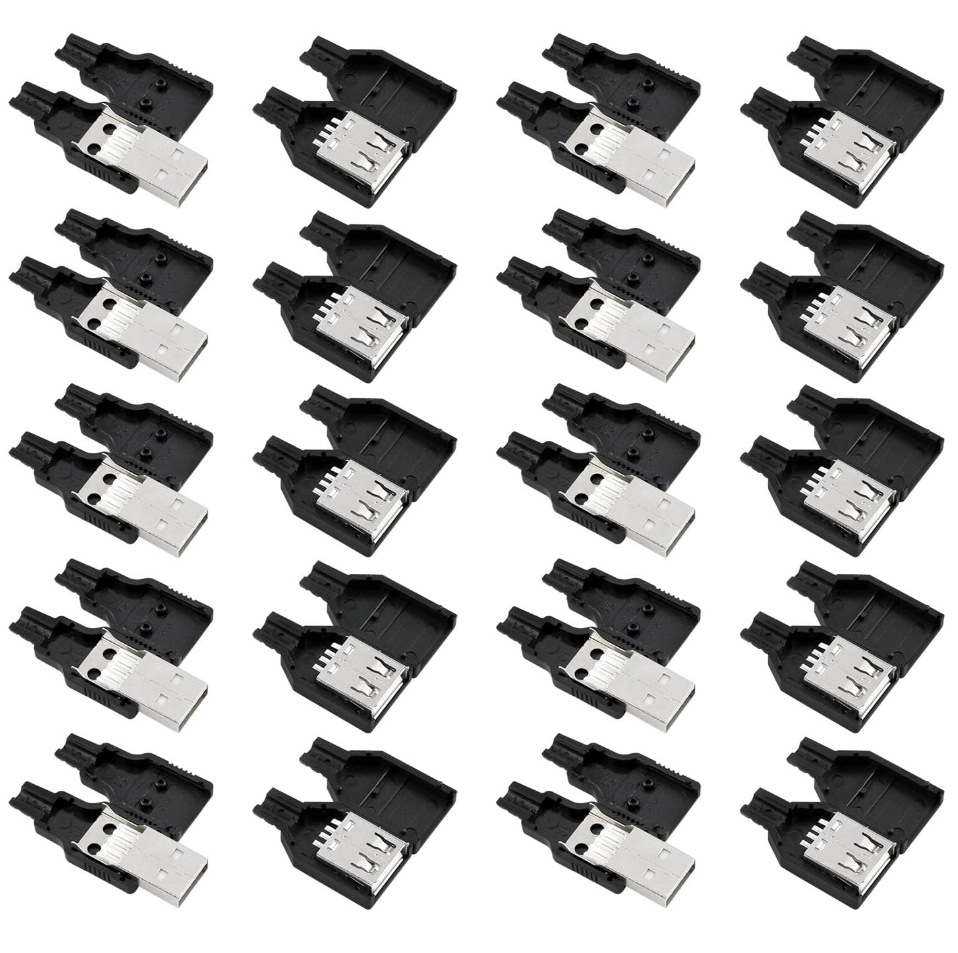 10套装 USB公头母头10只 带塑料壳 三件式 USB插头USB接头A型4P