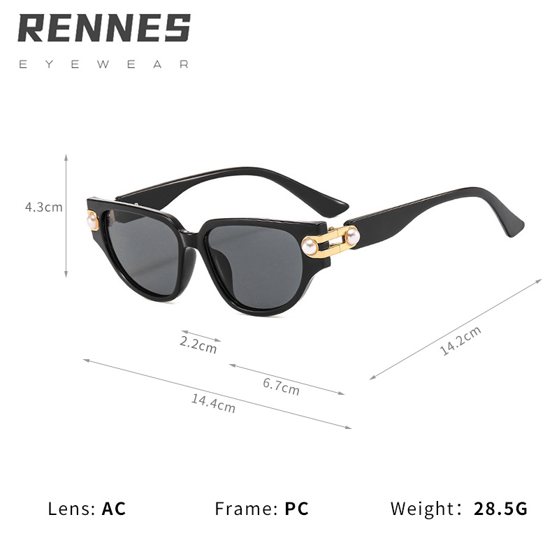 2024 nuevo marco pequeño transfronterizo moderno ojo de gato perla tendencia gafas de sol Europa y América de alta gama ropa de calle imprescindible