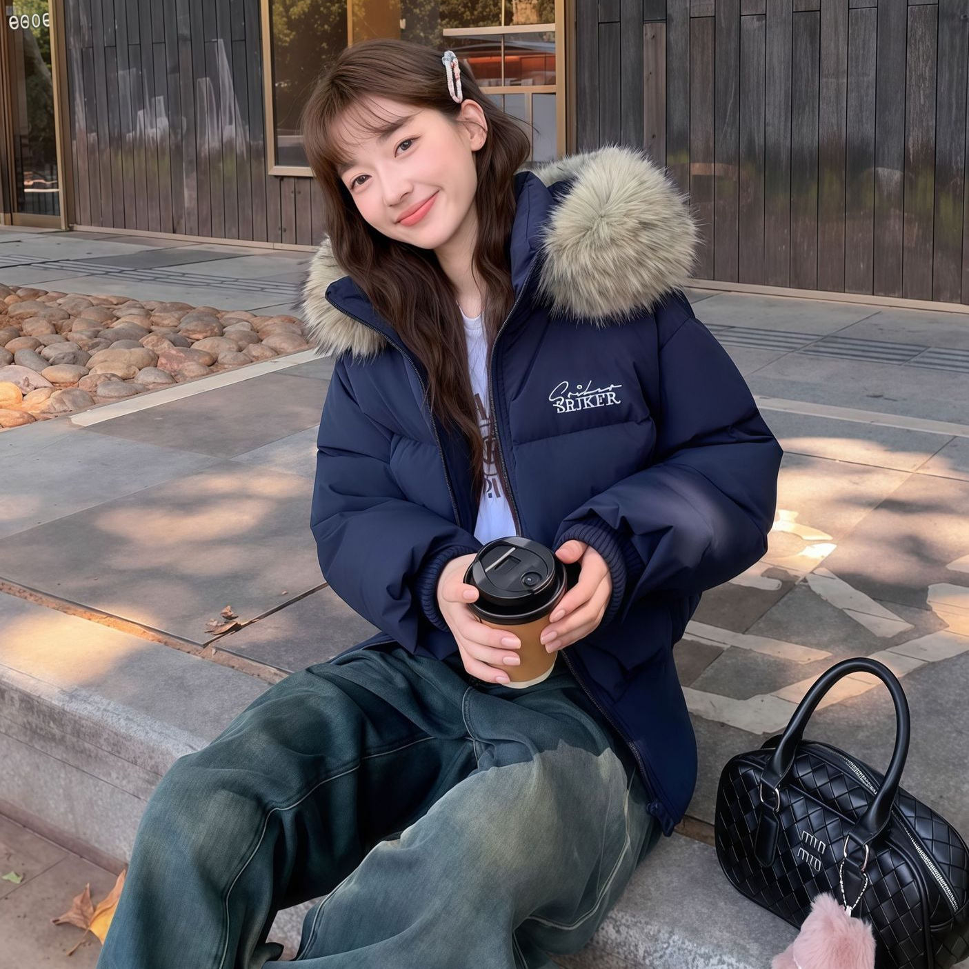 New National Standard 90 White Duck down Jacket Women's Short 2025 Winter New Style Waist Slimming Look High-End Large Fur Collar Jacket