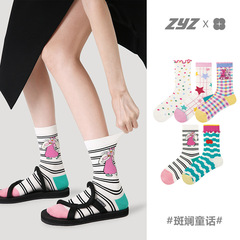 文藝復興原創設計圓點格子女襪卡通兔子春夏款女士襪子ins少女風