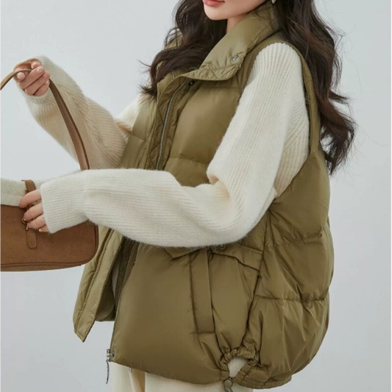 Down Vest Women's Spring and Autum Short down Jacket Warm Vest Vest Cut Shoulder Sleeveless Jacket Women's Light and Thin