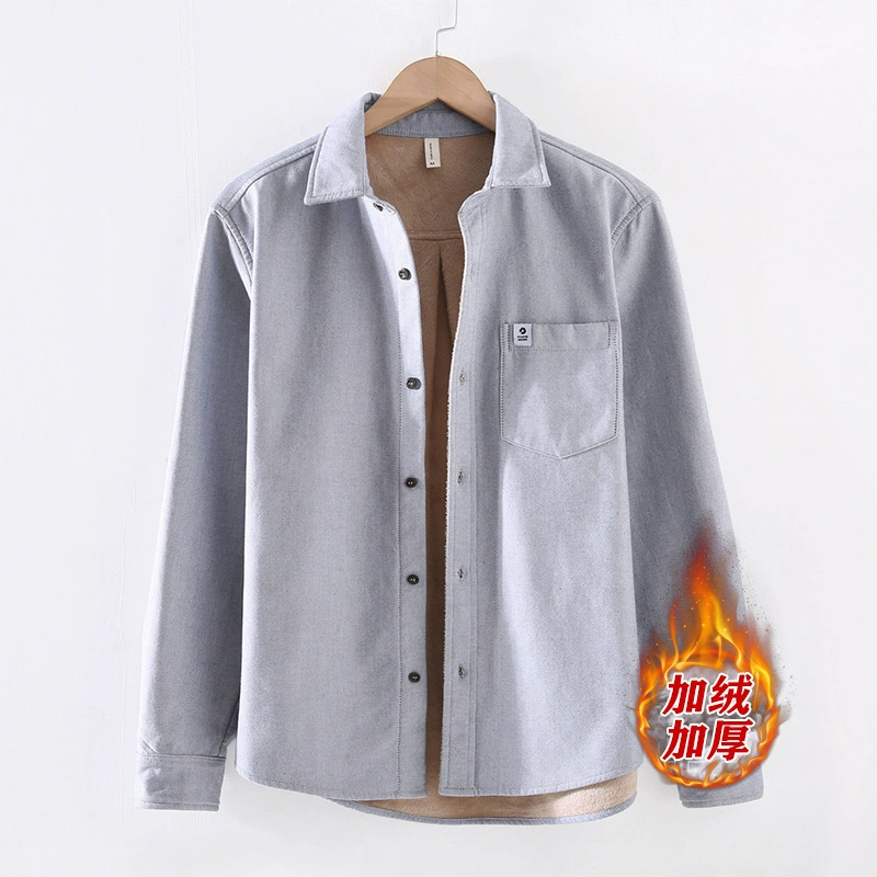 JM255 Зимняя минималистская базовая рубашка толстая и бархатная свободная мужская теплая рубашка