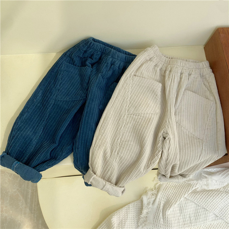 Pantaloni casual a righe sottili spessi per mamma e bambino in velluto a coste coreano per bambini autunno/inverno 2024_voghion.com