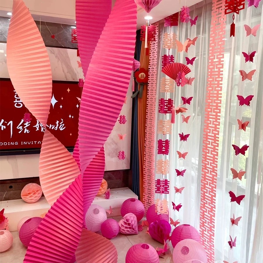 *종이접기 랜턴 웨딩룸 - 핑크색 [커튼 장식 포함]*