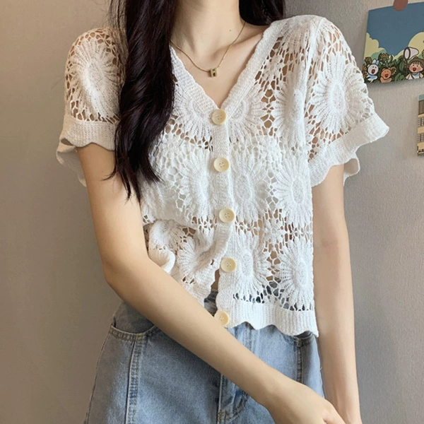 White, with short sleeve