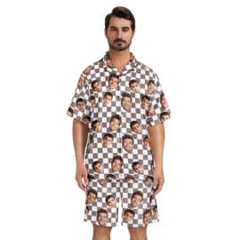 ETSY男士家居服套装独立站热销DIY照片印花短袖睡衣热升华款工厂