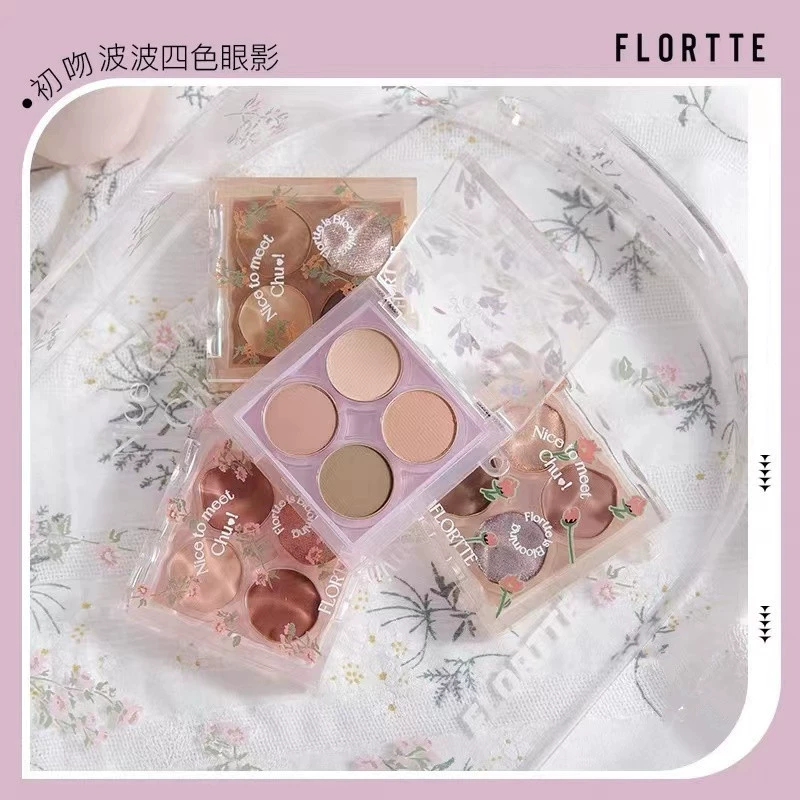 Палетка теней для век Flortte, тени для век, палетка теней для век, четыре цвета