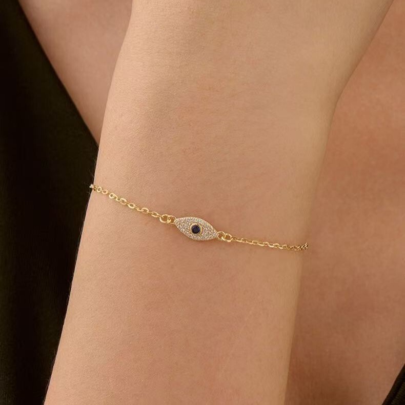 Niche Design Devil's Eye Stainless Steel Chain Copper Zircon Bracelet, Versatile and Stylish Bracelet/Anklet, Factory Direct Sale