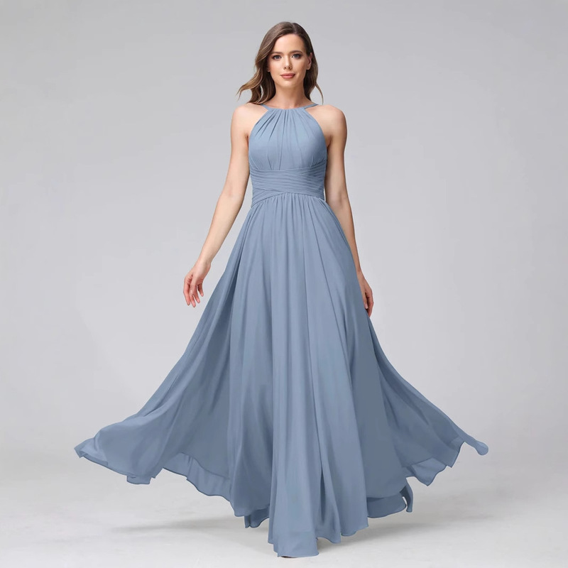Cross-border Foreign Trade New Bridesmaid Dress Pleated Slim-fit Sleeveless Solid Color dress Strap Chiffon Banquet Evening Dress Women