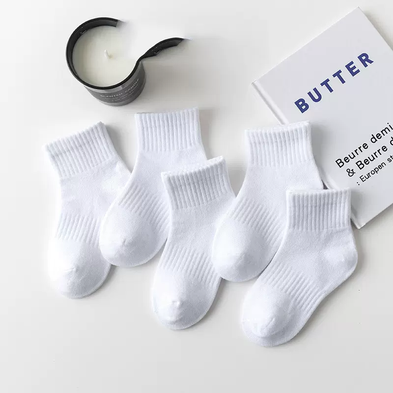 儿童袜子春秋新款纯色运动袜舒适透气男女童中筒袜学生青少年袜子