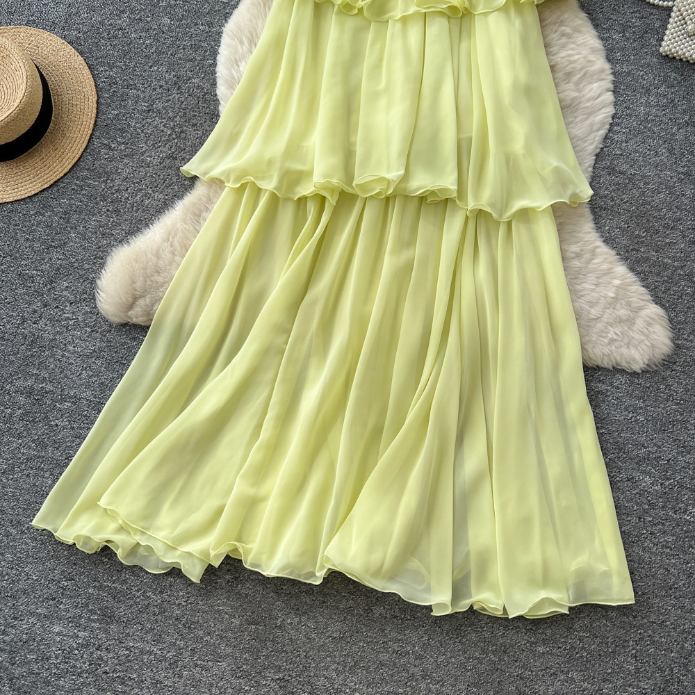 French Style Halter Neck Sleeveless Ruffle Dress Korean Summer High Waisted Cake Skirt Vacation Elegant Long Dress for Women_ecoleips.com