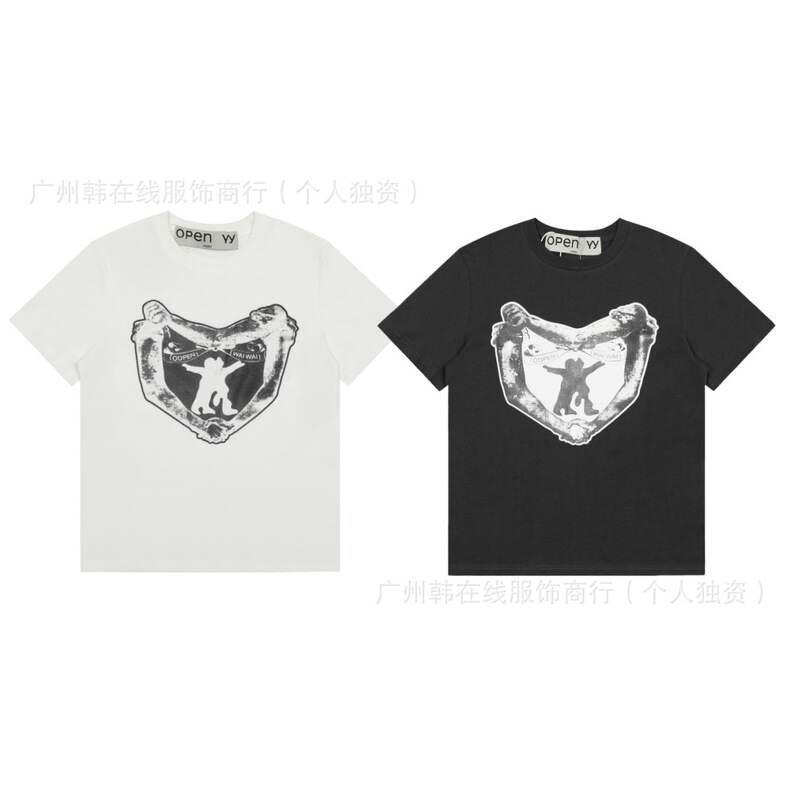 Yy 26 Spring/Summer New Graffiti Heart Print Short Sleeve T-Shirt, Regular Shoulder Slim Fit Short Version, Same Style as Hyuna