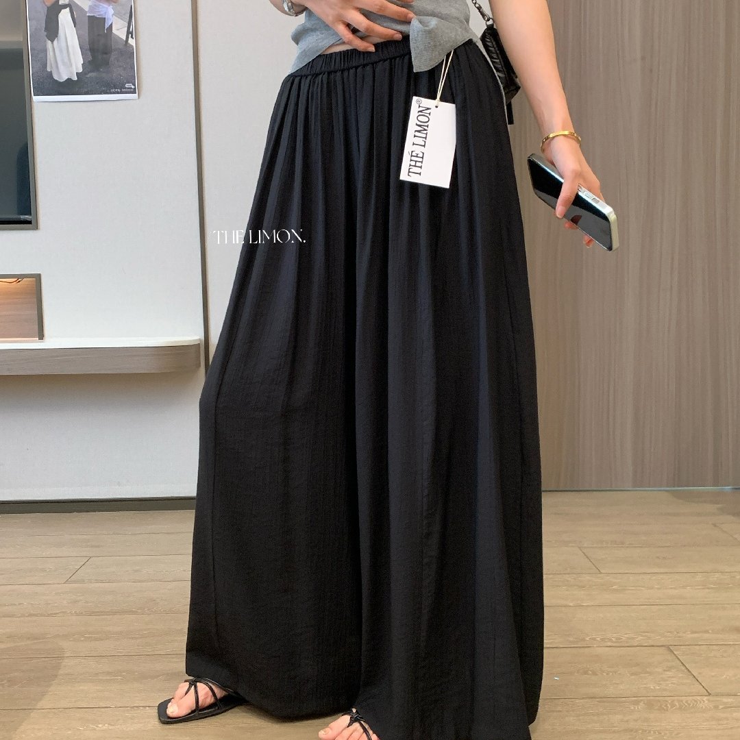Quần culottes nữ ống rộng cạp cao dáng lười mùa hè 2026 — Thẻ nông, màu đen, màu hồng, màu cam