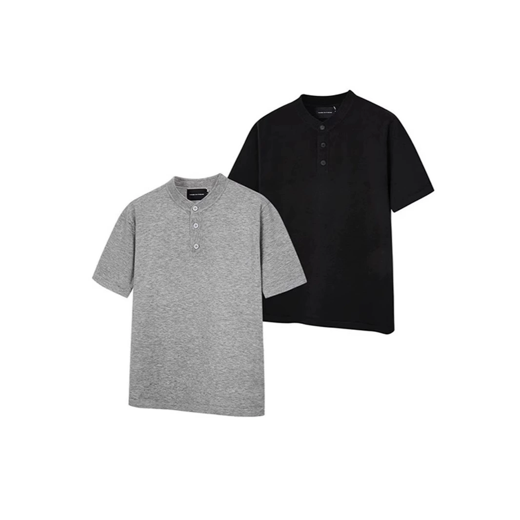 Американская футболка с воротником Генри, мужская красавчик, продвинутый стиль, вафли, короткие рукава на плече, тяжелый cleanfit серый с половиной рукава