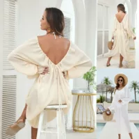2025 новый стиль танца бабочки на спине Kaftan Amazon с круглым вырезом Deep V большой блузки бикини без спинки