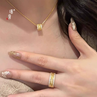 瑾言金店同款镶钻麦穗戒指穗穗平安女法式轻奢微镶拉丝工艺戒指