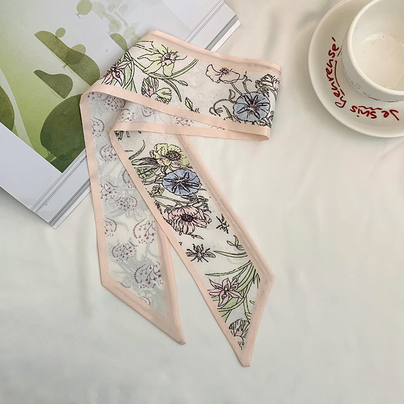 Pañuelo de seda, tira larga, sensación de alta calidad, pequeño pañuelo floral fresco, cinturón para el cabello, bolsa para atar, cinta para atar, bufanda decorativa, cinturón para la cintura