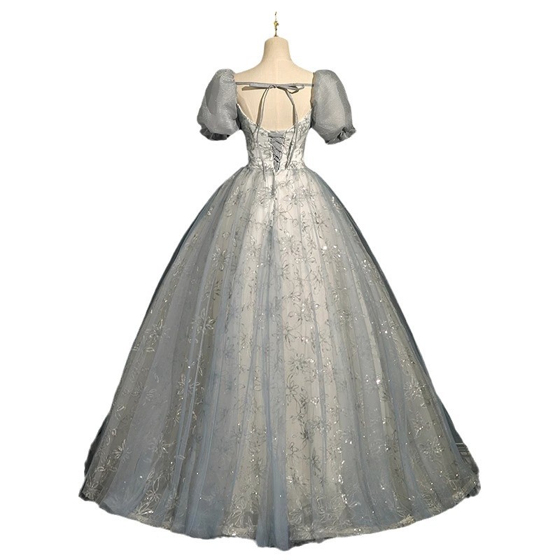 Vestido de noche francés de alta gama arte vocal Prueba de belleza vestido solo princesa azul Hada pettiskirt anfitrión