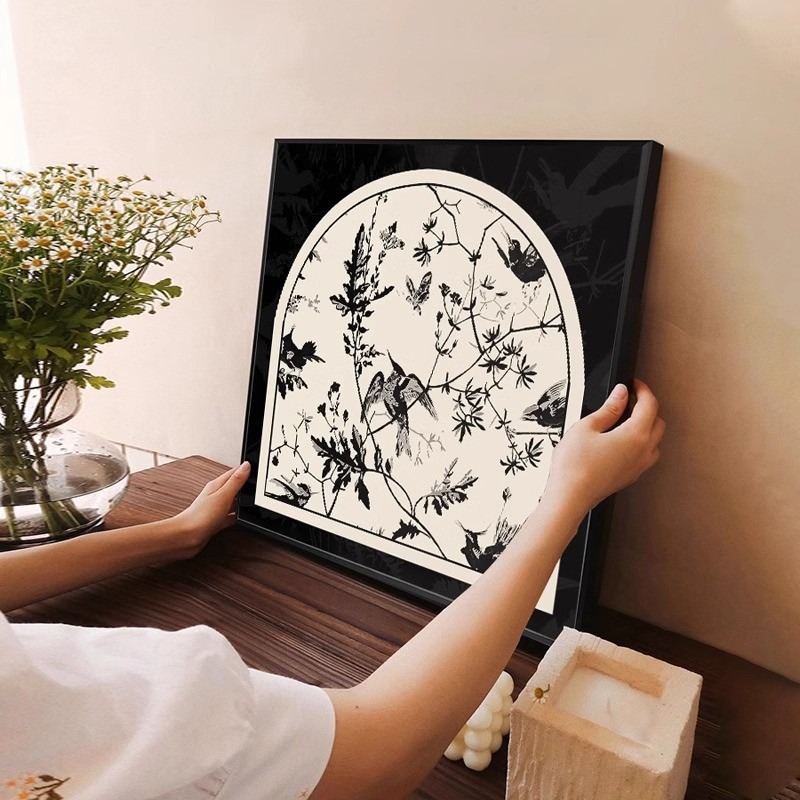 Medieval Style Flower and Bird Table Paintings, New Chinese Restaurant Decoration Paintings, Creative Bedroom Bedside Paintings, Retro Living Room Murals