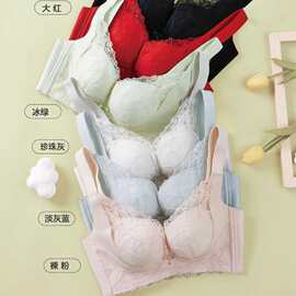 莲依3593雅致蕾丝托玛琳文胸34-38厚B杯集中聚拢高侧收四排扣内衣