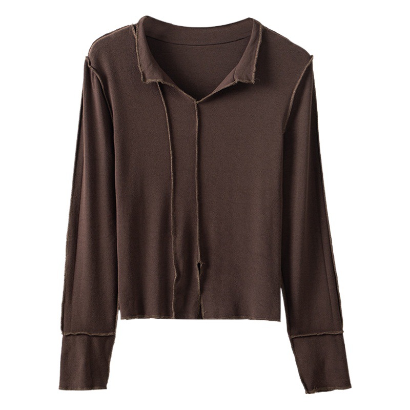 Q camisa de fondo con cuello en v modal de calidad popular para mujer en otoño con camiseta ajustada de diseño superior de manga larga