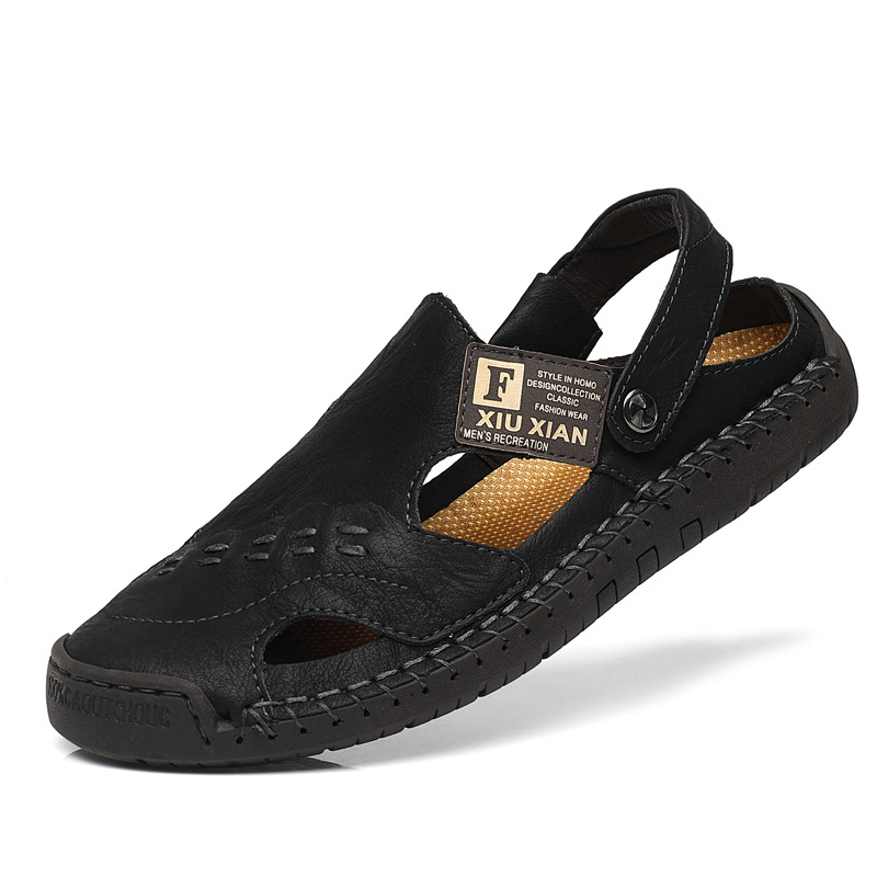 Sandalias de cuero transfronterizas para hombres, zapatos antideslizantes hechos a mano, zapatos de playa casuales de moda.