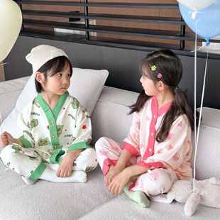 Children's Cloud Cotton Thin Home Clothes Boy's Women's Bag Outer Wear Summer Pajamas Baby's Seven-point Sleeve Suit Air-conditioning Suit