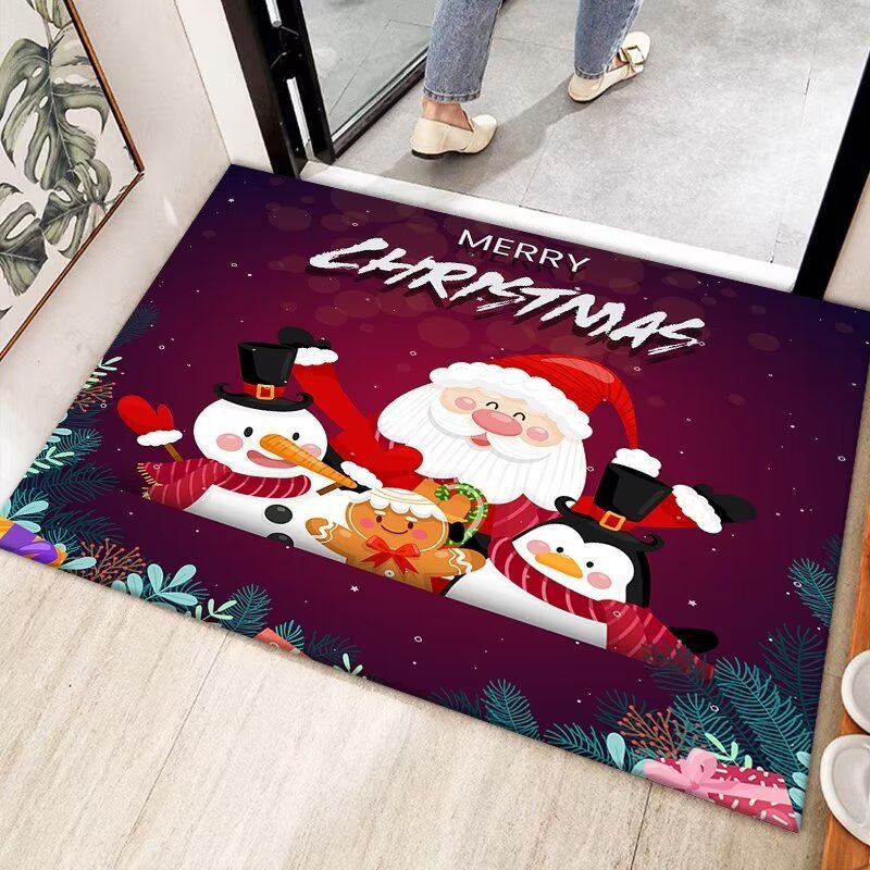 クロスボーダークリスマスクリスタルベルベットフロアマット、ホリデーデコレーションフロアマット、リビングルーム玄関、お手入れが簡単なフロアマット、汚れ防止および耐摩耗性マット|undefined