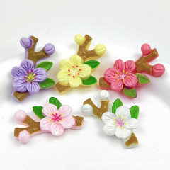 カラーの明るい顔の桃の花の枝DIYクリームゴムの自作のヘアピンの携帯電話のケースの文房具の箱のアクセサリーの樹脂の部品の材料