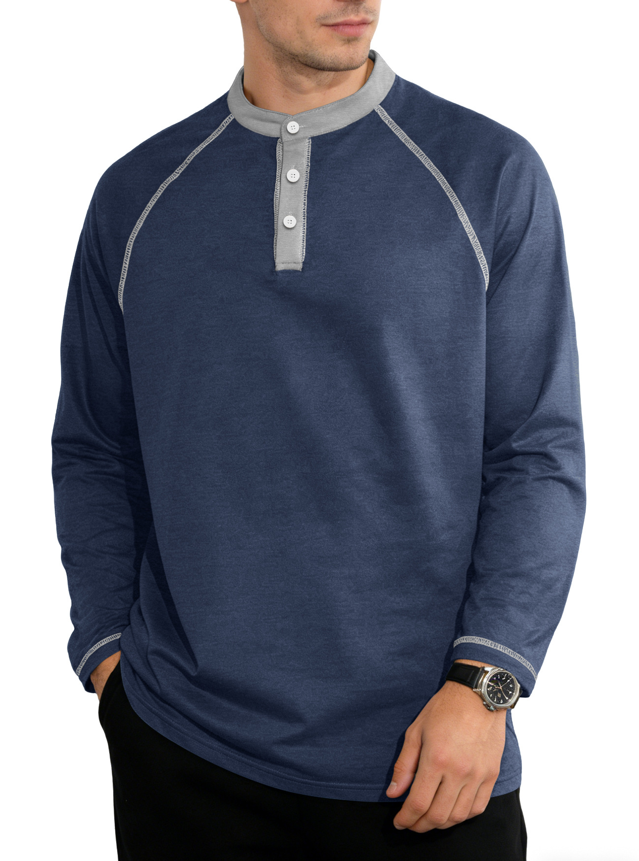 Nuevo Europa y América primavera y otoño nuevo hombre botón de tamaño grande color combinación camiseta deportiva de manga larga camiseta de polo transfronteriza casual