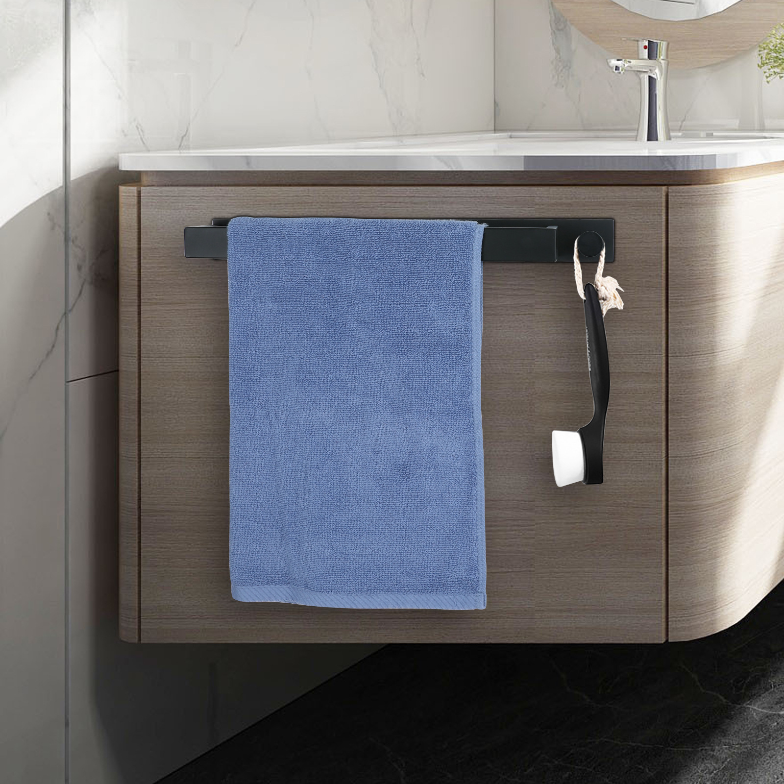 北欧304不锈钢黑色毛巾杆浴室卫生间厕所壁挂毛巾架子免打孔挂件