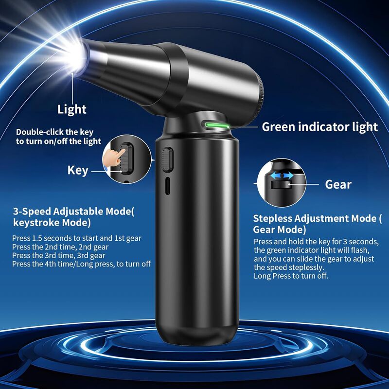 Compressed Air Duster with Aluminum Alloy Shell, 300,000 Rpm Cordless Electric Air Dust Removal Camping Fan Compressed Air Duster with Aluminum Alloy Shell, 300,000 Rpm Cordless Electric Air Dust Removal Camping Fan