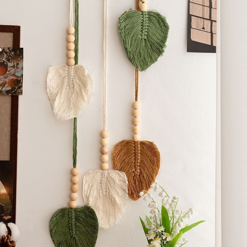 [Wholesale] Four-Color Leaf Wall Hangings, Handmade Woven Tapestry, Fresh Style Room Makeover, Wall Decoration for Guesthouses