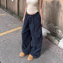【水洗全棉 包边】美式宽松多口袋工装裤女阔腿hiphop爵士街舞长