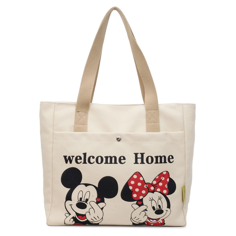 Bolsa de lona de gran capacidad de dibujos animados de mujeres nuevas bolsas de compras portátiles de viaje diario bolsas de almuerzo de hombro